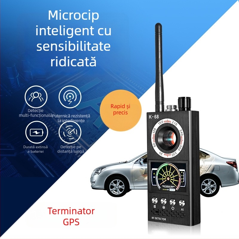 Detector de camere fără fir K68, cu alarmă infraroasă vibrațională, interval de detecție 1-8000 MHz și alimentare 110-220V