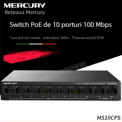 Mercury MSG10CPS Switch PoE 10 porturi, Fast Ethernet 100Mbps, alimentare PoE 65W, model MS10CPS