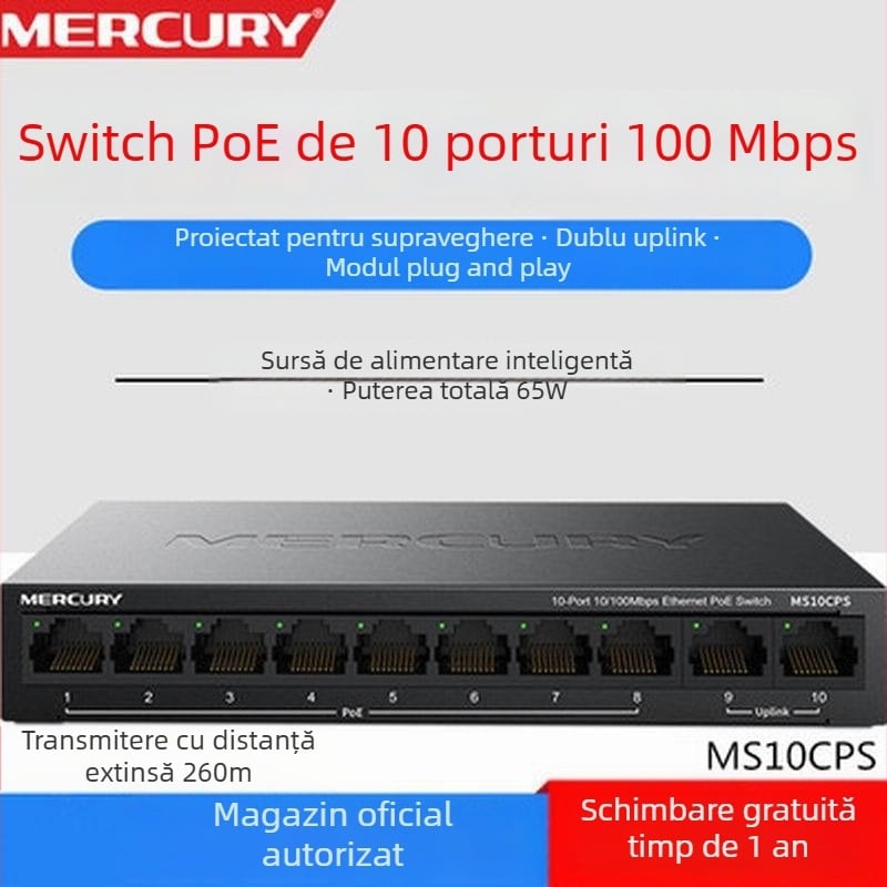 Mercury MSG10CPS Switch PoE 10 porturi, Fast Ethernet 100Mbps, alimentare PoE 65W, model MS10CPS