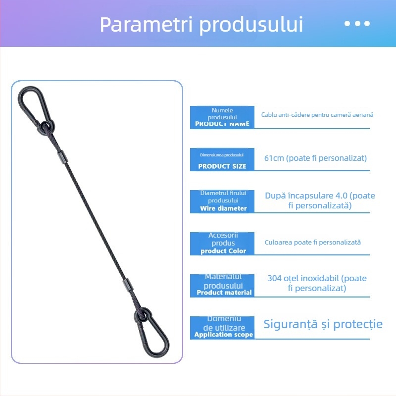 Funie din oțel inoxidabil pentru ridicare cameră la înălțime – cablu fix anti-cadere, structură 7×7, material 304, rezistență la tracțiune 90 kg, desene personalizate disponibile