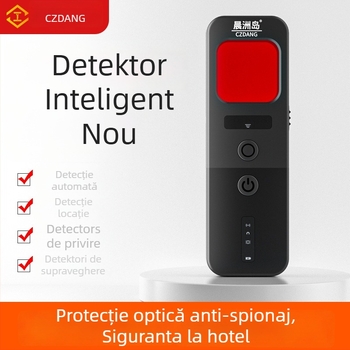 Detector wireless anti-spionaj pentru camere, cu detecție infraroșu — bandă 10 MHz–5 GHz; rază 5 cm–10 m; 12V; avertizare sonoră și luminoasă