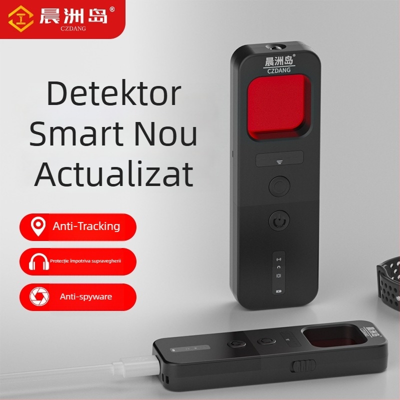 Detector wireless anti-spionaj pentru camere, cu detecție infraroșu — bandă 10 MHz–5 GHz; rază 5 cm–10 m; 12V; avertizare sonoră și luminoasă