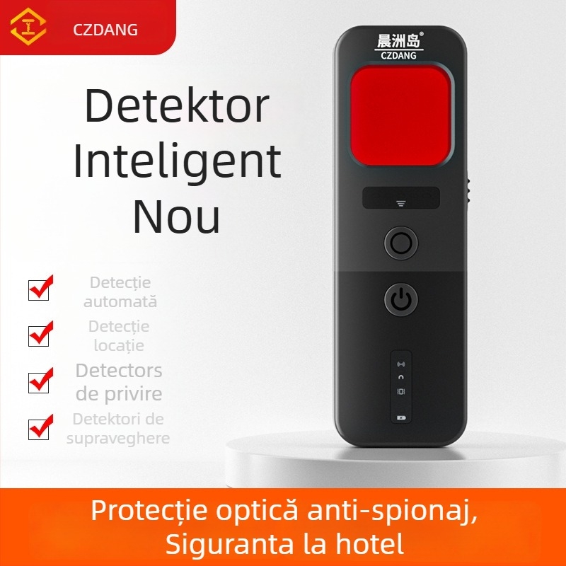 Detector wireless anti-spionaj pentru camere, cu detecție infraroșu — bandă 10 MHz–5 GHz; rază 5 cm–10 m; 12V; avertizare sonoră și luminoasă