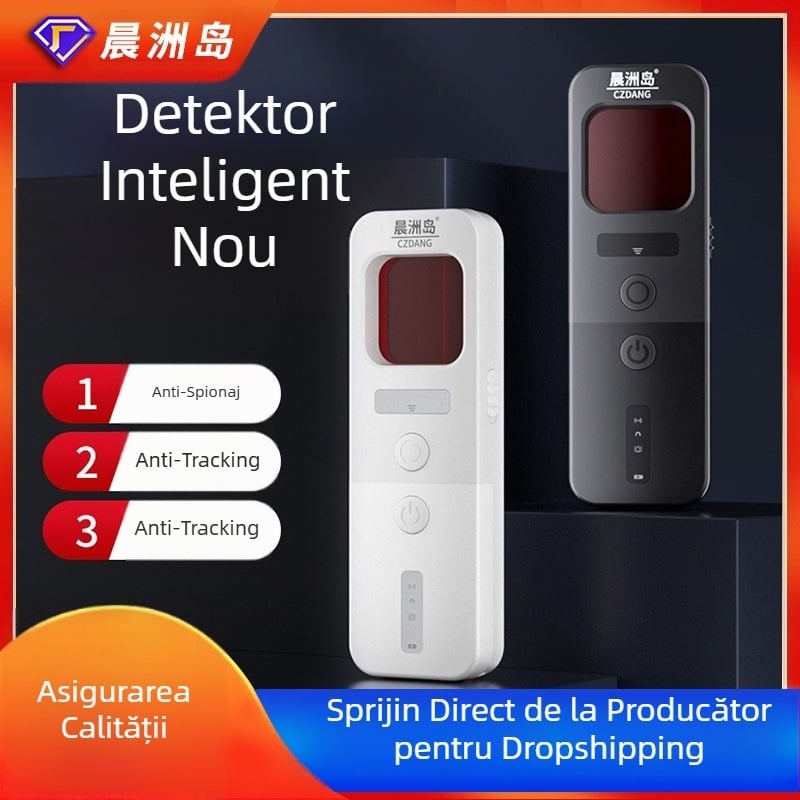 Detector wireless anti-spionaj pentru camere, cu detecție infraroșu — bandă 10 MHz–5 GHz; rază 5 cm–10 m; 12V; avertizare sonoră și luminoasă