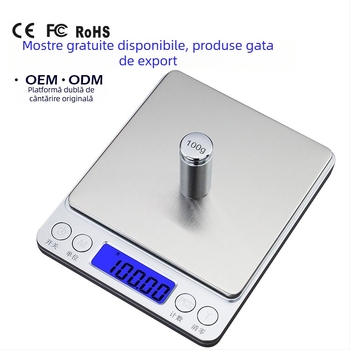Cântar electronic mini pentru bucătărie, înaltă precizie, model CX-I2000, capacitate 3 kg, dimensiuni 12,7×10,6×1,7 cm, alimentare cu 2 baterii AAA