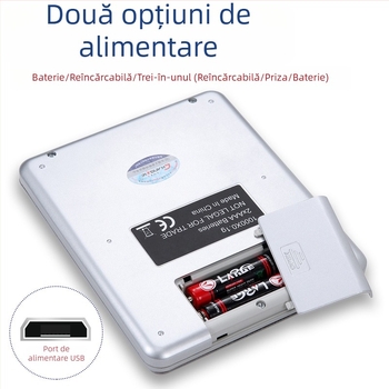 Cântar electronic mini pentru bucătărie, înaltă precizie, model CX-I2000, capacitate 3 kg, dimensiuni 12,7×10,6×1,7 cm, alimentare cu 2 baterii AAA