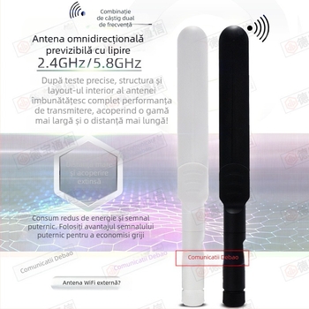 ANTENĂ WiFi dual-band 2.4/5.8 GHz pentru router, omnidirecțională, pliabilă, 8 dBi, SMA vârf interior, 50 Ω, SWR ≤1.5