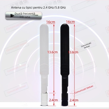 ANTENĂ WiFi dual-band 2.4/5.8 GHz pentru router, omnidirecțională, pliabilă, 8 dBi, SMA vârf interior, 50 Ω, SWR ≤1.5