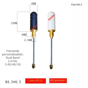 Antena impermeabilă 2.4G mică pentru montaj în carcasă, filet M4.5, pentru 4G/NB/433, cablu IPEX