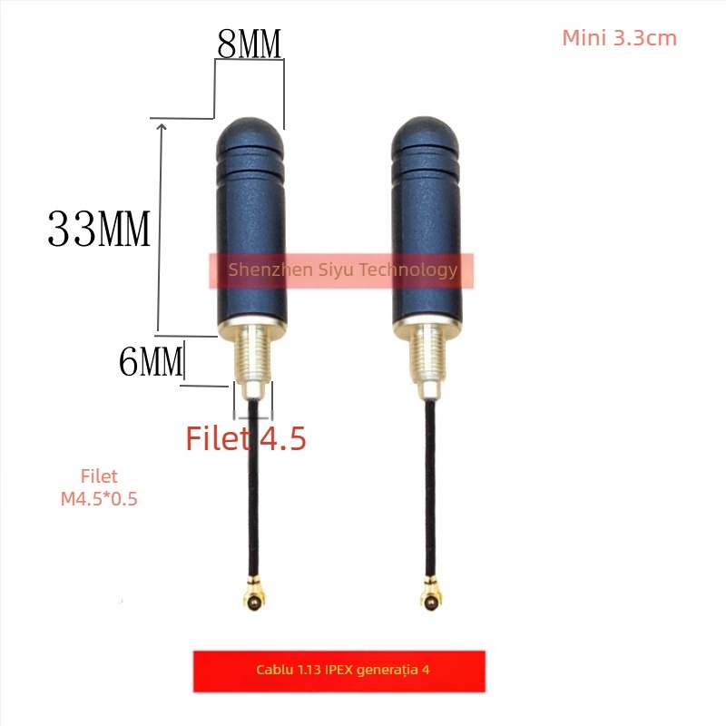Antena impermeabilă 2.4G mică pentru montaj în carcasă, filet M4.5, pentru 4G/NB/433, cablu IPEX
