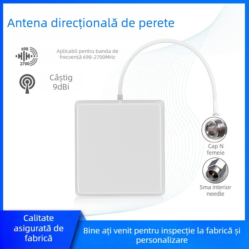 Antena plană direcțională pentru montaj pe perete, 698–2700 MHz, impermeabilă pentru exterior, polarizare unică