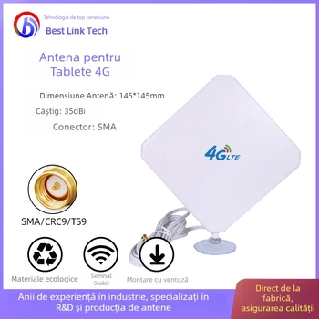 Antena 4G/LTE cu câștig înalt pentru routere și tablete, 35 dBi, 700–2700 MHz, 50 Ω, SWR ≤1.5, conectori SMA/CRC9/TS9
