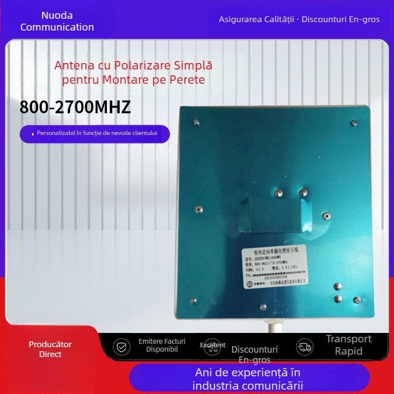 Antena montată pe perete, polarizare unipolară, 800–2700 MHz, panou plat direcțional pentru exterior, compatibil WiFi interior și 5G