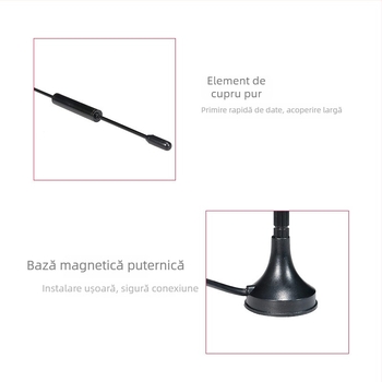 Antena 4G cu ventuză, omnidirecțională, câștig înalt de 10 dBi pentru router și placa de rețea, 700-2700 MHz, 50 Ω, SWR <= 1.5, 3-5 V