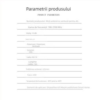 Antena 4G cu ventuză, omnidirecțională, câștig înalt de 10 dBi pentru router și placa de rețea, 700-2700 MHz, 50 Ω, SWR <= 1.5, 3-5 V