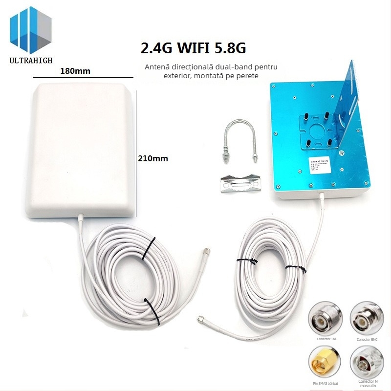 Antena plată cu câștig ridicat, montaj pe perete, pentru WiFi 2.4/5.8 GHz, model TGDZ-BG-WIFI-0102, SWR ≤ 1.5