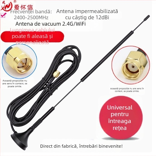Antena cu ventuză 2.4 GHz, 12 dB câștig, WiFi/Bluetooth IoT antenă