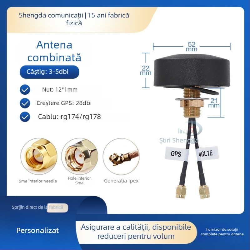 Antena circulară exterior impermeabilă pentru cabinet, 4G/5G dual-band, 2-in-1 GSM/GPRS/WiFi, câștig 28 dB, impedanță 50 Ω, SWR ≤ 2,5, tensiune de lucru 10 V (Model SDTX005)