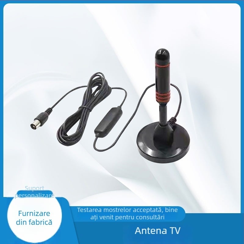 Antena TV HDTV pentru interior cu amplificator USB activ, recepție ATSC/UHF/VHF, montaj cu ventuză