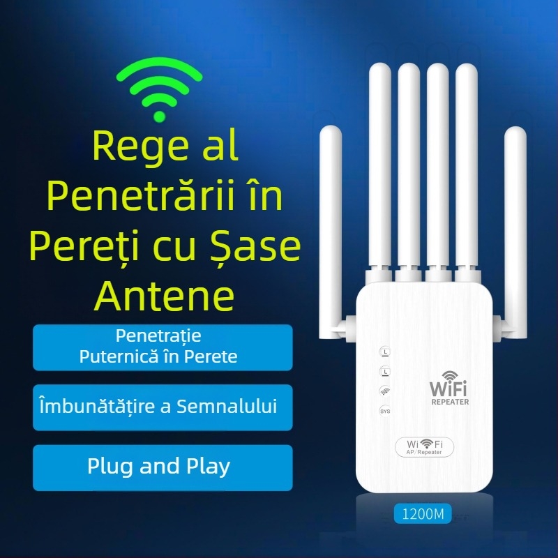 Repeter Wi-Fi – 6 antene, 1200M Z1200, Cat5 cablu, Distanță de releu 15–30 m, Viteză peste Gigabit, Protecție la fulger