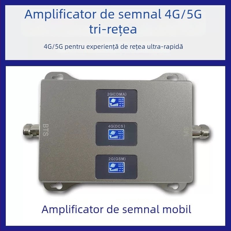 XR GDW amplificator de semnal mobil tri-band pentru 2G/3G/4G la 900/1800/2100 MHz, FDD, acoperire ≤1000 m², greutate 0,7 kg