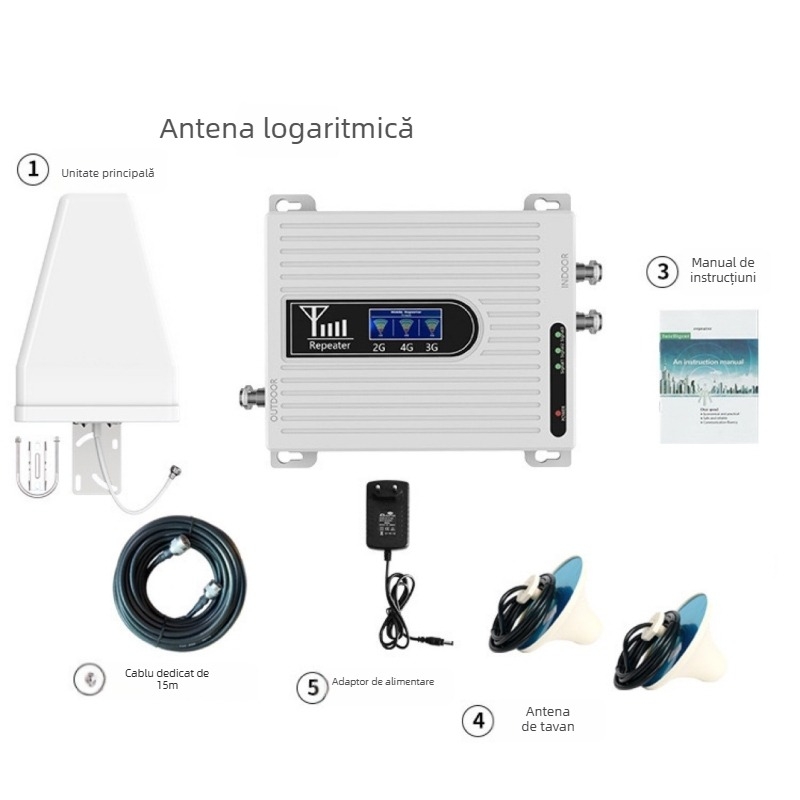 Amplificator de semnal mobil tri-band 900/1800/2100 MHz, FDD, acoperire 100–1000 m², repetor 4G/5G