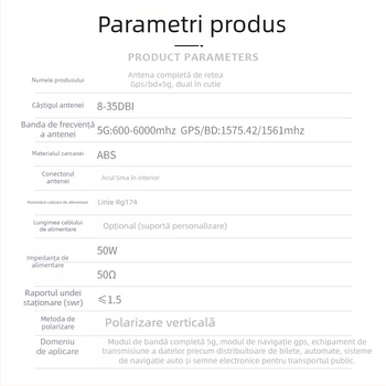 Antena activă exterioară impermeabilă pentru 5G și GPS, dual-band pentru poziționare și navigație, cablu SMA masculin de 1 m, SWR ≤ 1.5