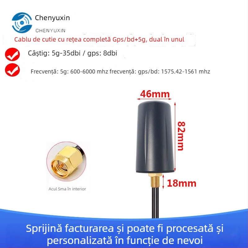 Antena activă exterioară impermeabilă pentru 5G și GPS, dual-band pentru poziționare și navigație, cablu SMA masculin de 1 m, SWR ≤ 1.5