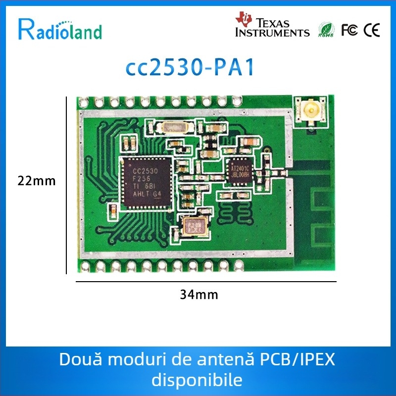 Modul ZigBee CC2530, tip patch, comunicare serială RF pe distanțe mari, transmisie transparentă, control rețea ad hoc