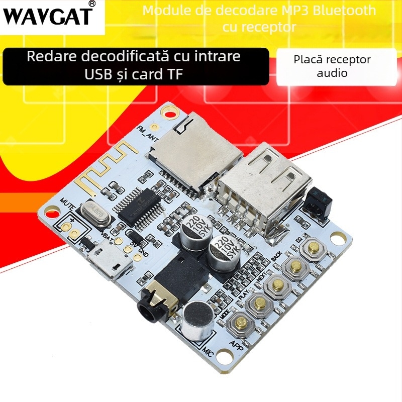 Placuta receptor Bluetooth audio fără fir, cu decodare și redare, suport USB și card TF, ieșire frontală