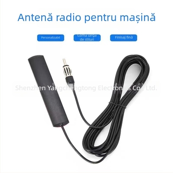 Antena patch pentru audio auto și radio FM, model YCT-025, câștig 3,5 dBi, interval de frecvențe 174–433–868 MHz, impedanță 75 Ω, SWR ≤ 1,5, tensiune de funcționare 3–5 V
