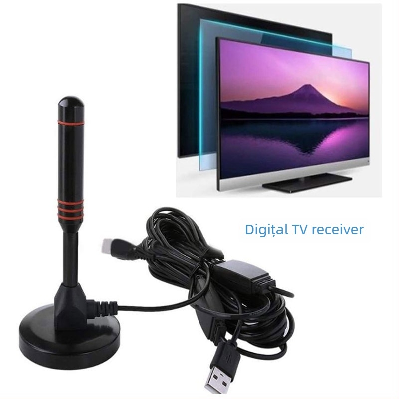Antena TV digitală pentru semnal terestru cu amplificator cu ventuză, receptor HD DTMB