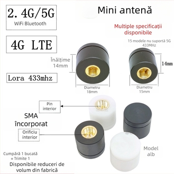 Antena mică 2.4G/5G pentru modul/router Bluetooth/Wi-Fi, SMA cu pin interior, antenă compactă, 4G