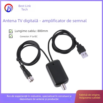 Antena TV interior cu câștig de 25 dBi (frecvențe 172–240 MHz; 470–862 MHz; impedanță 75 Ω; SWR ≤ 2; tensiune de alimentare 5 V)