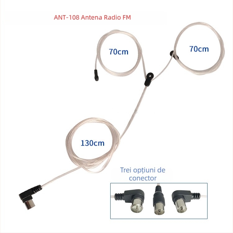 antena FM cu cablu dual-paralel, conector feminin, SWR ≤ 1.8