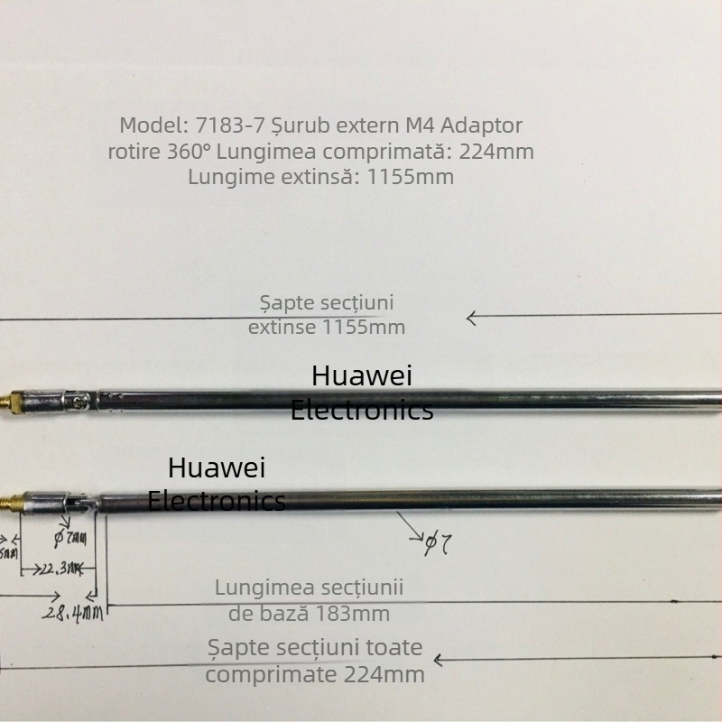 Antena telescopică HW 7183-7 cu filet extern M4, rotație la 360°, pentru TV