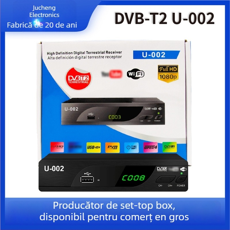 DVB-T2 HD set-top box digital cu procesor quad-core, 512MB RAM, rezoluție 1920x1080, interfețe USB/HDMI/Wi-Fi/AV