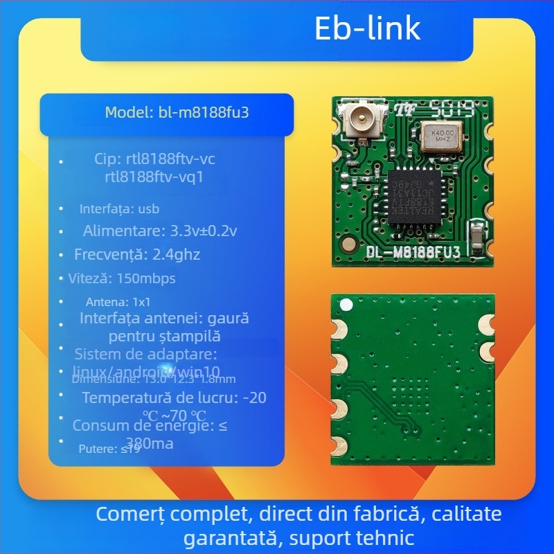 Modul wireless BL-M8188FU3 de la B-LINK, chipset RTL8188FTV, conector IPEX, destinat pentru Set-Top Box