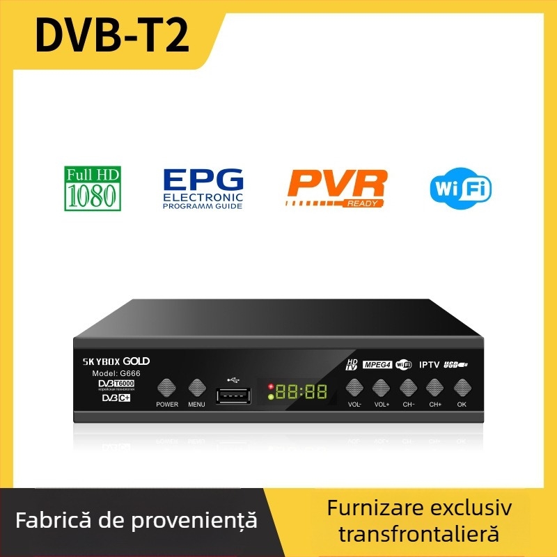 DVB-T2/C Set-Top Box SK YBOX GOLD, 1080p rezoluție, interfețe USB/HDMI/AV/TV, chipset GX6705/MT2200, ECOS OS