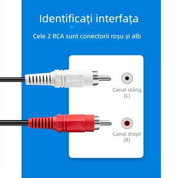 Cablul audio AV: 3,5 mm femelă la 2x RCA, nucleu din cupru, conectori placate cu nichel, PVC carcasă