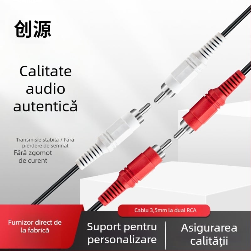 Cablul audio AV: 3,5 mm femelă la 2x RCA, nucleu din cupru, conectori placate cu nichel, PVC carcasă