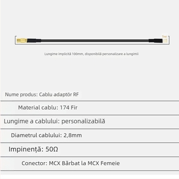 Cablul de extindere MCX femel drept către MCX masculin curbat, RG174 cu fir de cupru împletit
