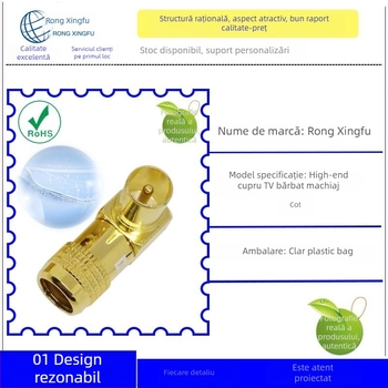 Adaptor TV cu cupru placat cu aur, 90° unghi drept, conector fără lipire, izolație ABS, 1 nucleu