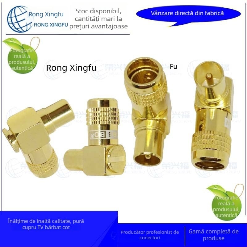 Adaptor TV cu cupru placat cu aur, 90° unghi drept, conector fără lipire, izolație ABS, 1 nucleu