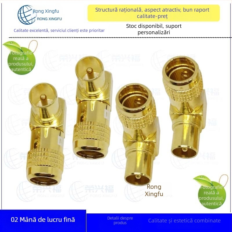 Adaptor TV cu cupru placat cu aur, 90° unghi drept, conector fără lipire, izolație ABS, 1 nucleu