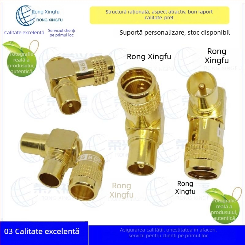 Adaptor TV cu cupru placat cu aur, 90° unghi drept, conector fără lipire, izolație ABS, 1 nucleu