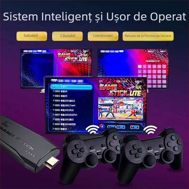 Consolă nostalgică pentru televizorul de acasă, cu controlere fără fir, ieșire HDMI, pentru doi jucători, memorie 32/64/128 GB, King of Fighters arcade inclus
