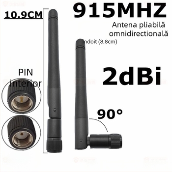 SMA antenă pliabilă mică pentru 910-920 MHz, câștig 2 dB, impedanță 50 Ω, VSWR ≤1,5