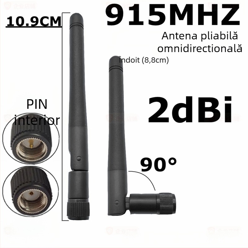 SMA antenă pliabilă mică pentru 910-920 MHz, câștig 2 dB, impedanță 50 Ω, VSWR ≤1,5