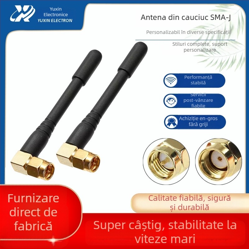 Antena cu tijă din cauciuc pentru 433 MHz, cap drept sau cotit, SMA filet intern, câștig 4 dB, 50 Ω, VSWR ≤ 1.8